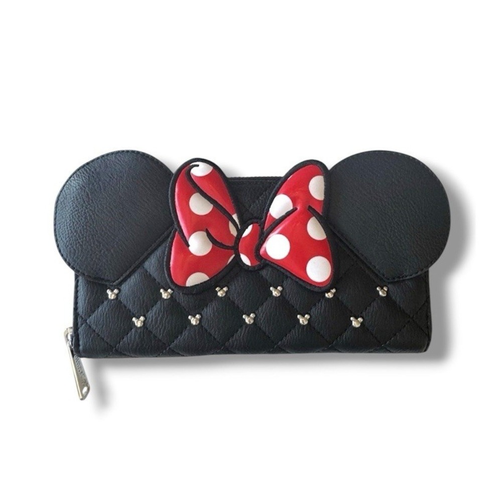 Disney Loungefly Minnie Mouse Wallet Zip Around Faux Leather Clutch NWOT Black
